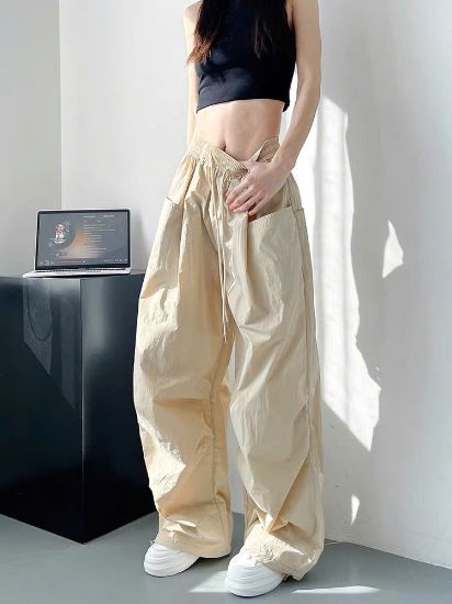 Picture of Quần gió nữ ống rộng dáng dài túi trước, quần dài cạp chun KABIO kiểu dáng thanh lịch unisex_j38
